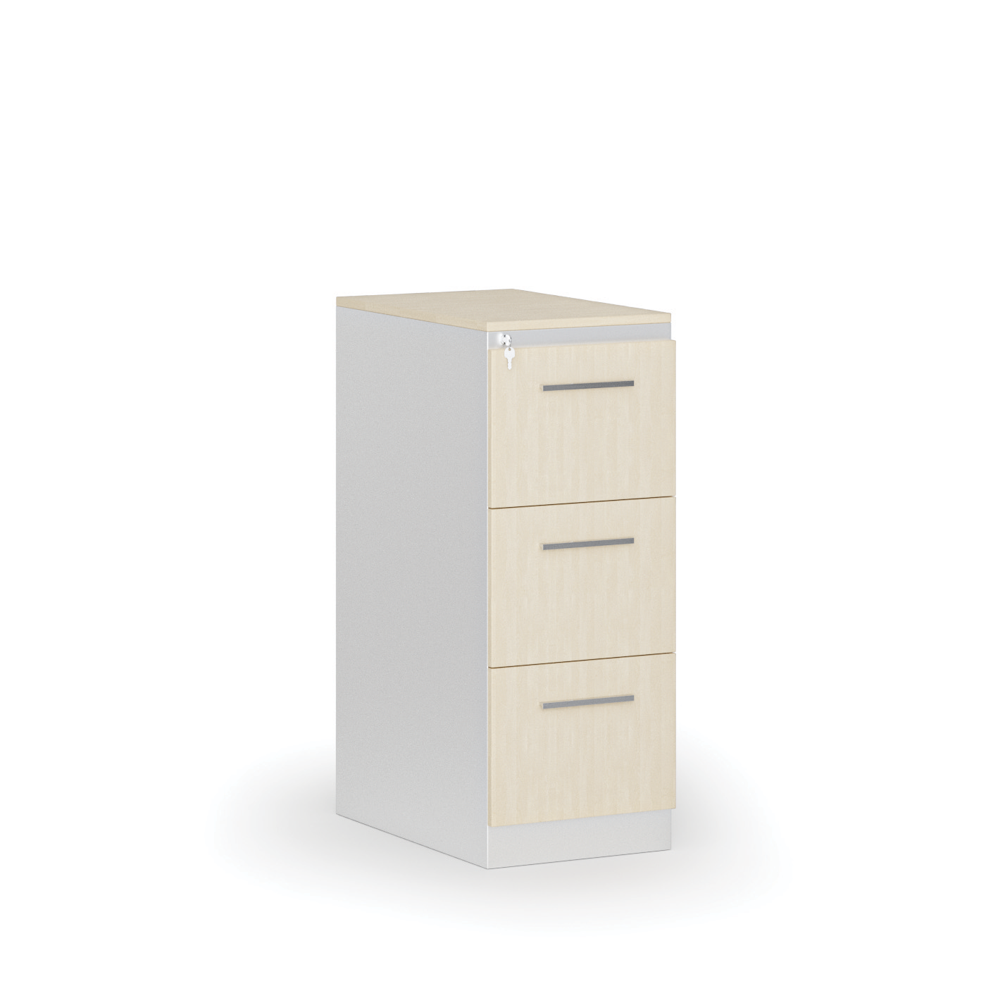 Kartoteka metalowa PRIMO z drewnianym frontem A4, 3 szuflady, biały/brzoza