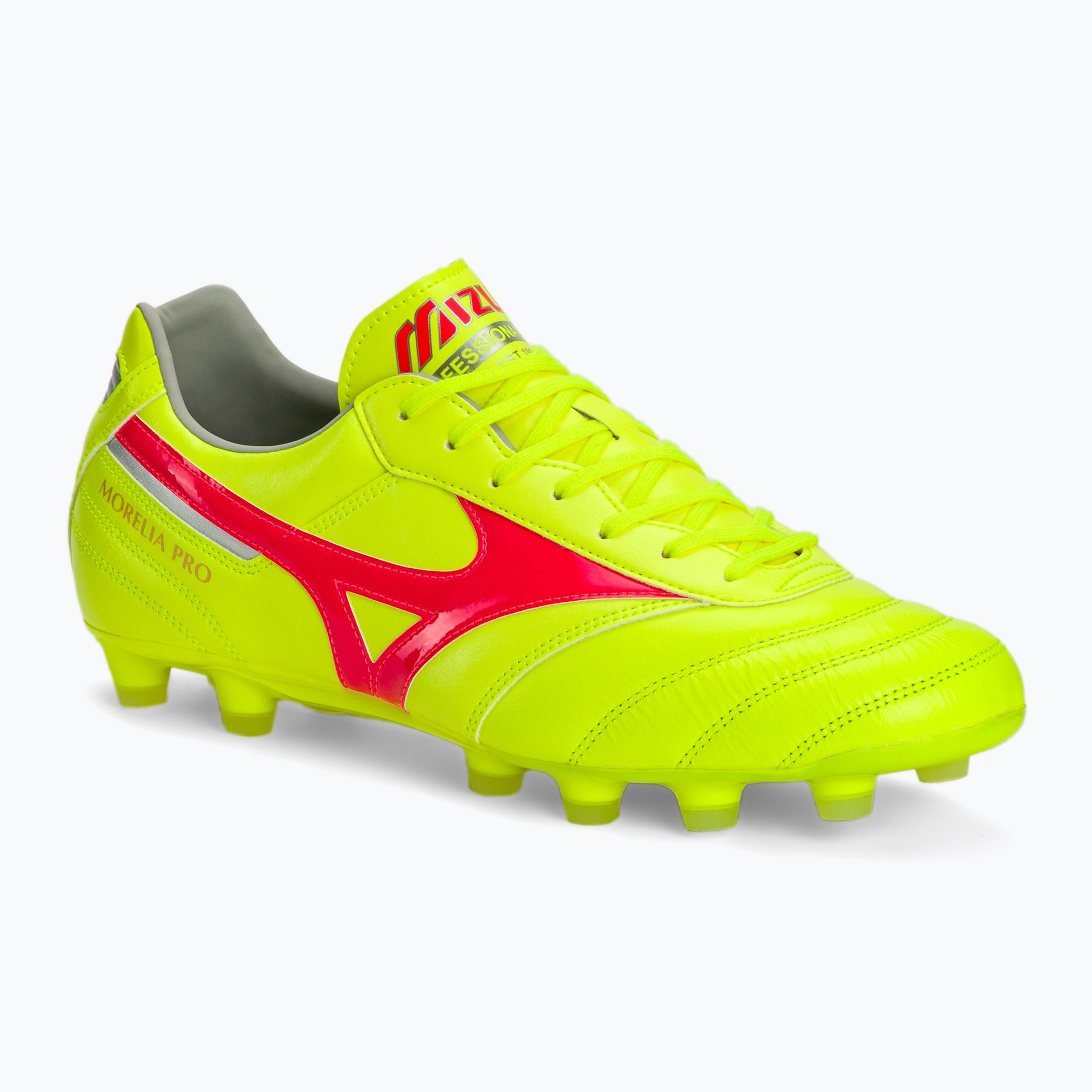 Buty piłkarskie męskie Mizuno Morelia II Pro MD safety yellow/fiery coral 2/galaxy silver