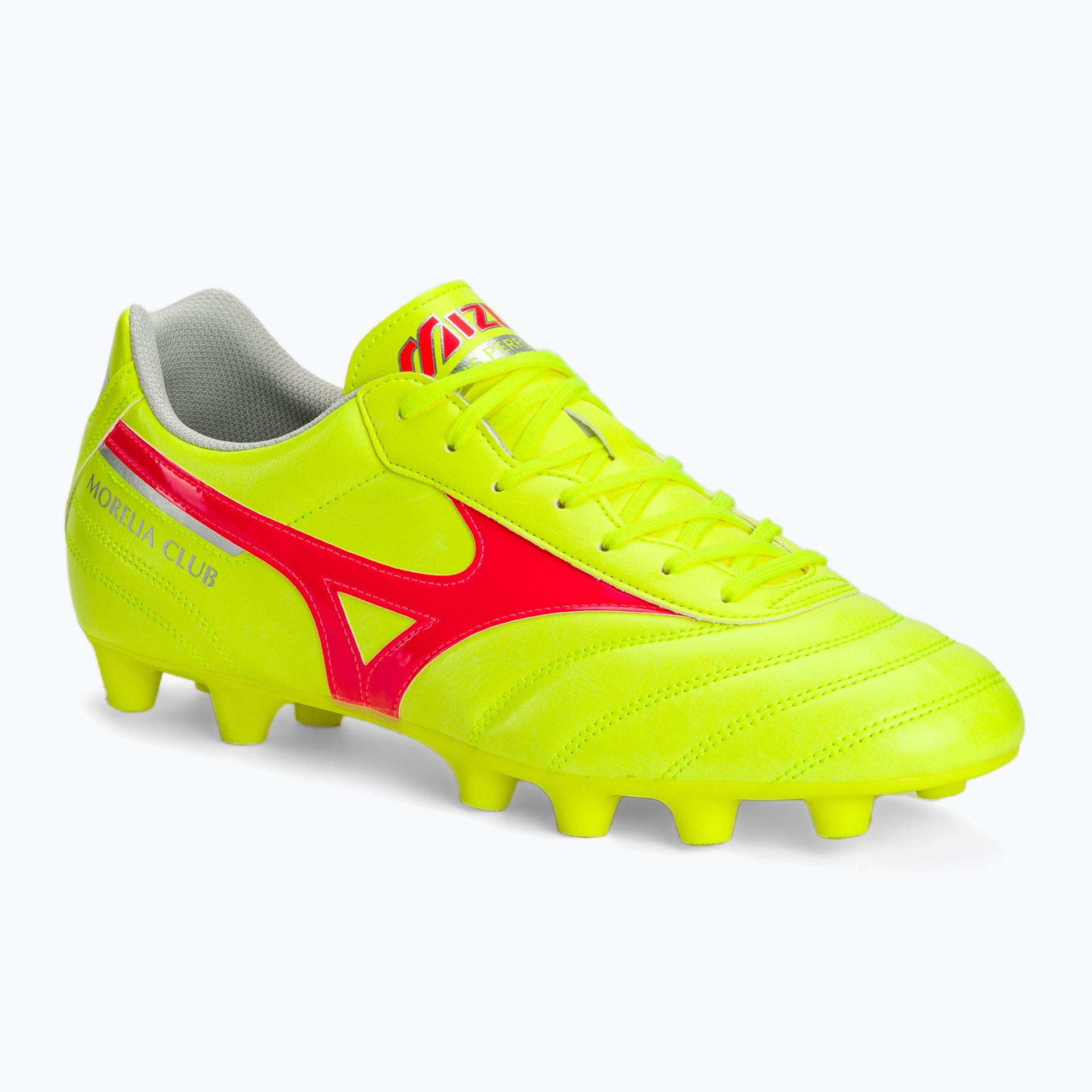 Buty piłkarskie męskie Mizuno Morelia II Club MD safety yellow/fiery coral 2/galaxy silver