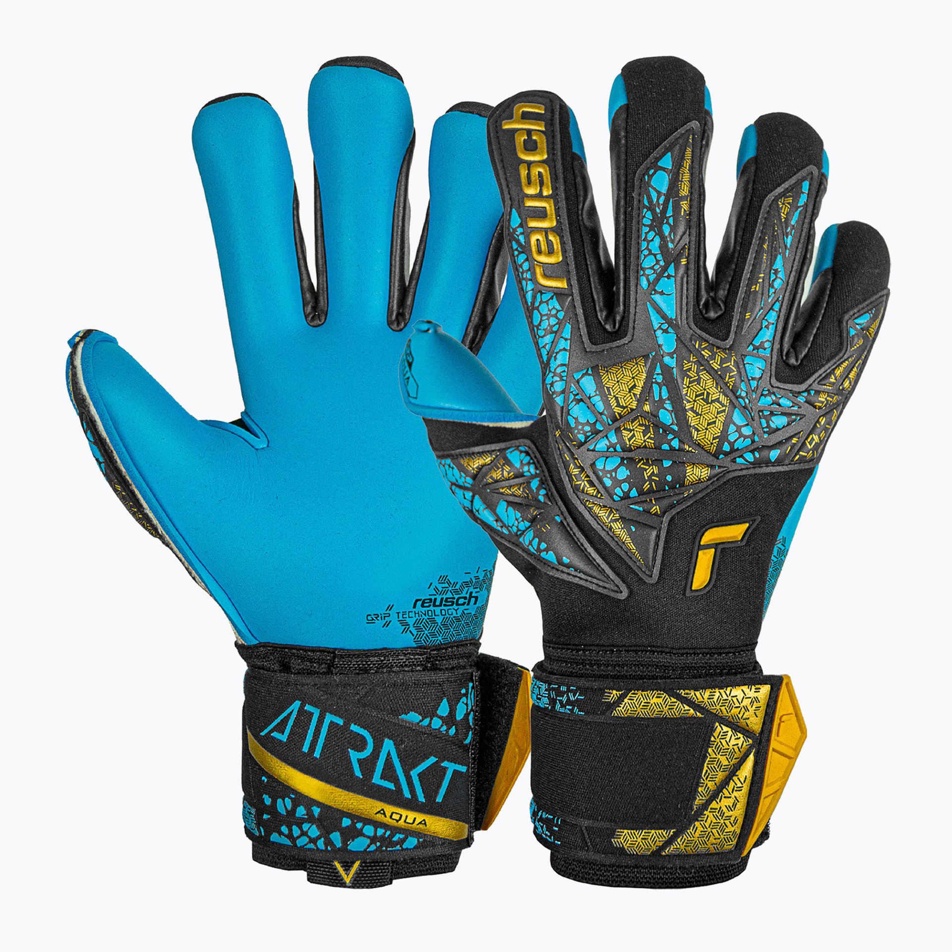 Zdjęcia - Pozostałe akcesoria Reusch Rękawice bramkarskie  Attrakt Aqua Finger Support black/gold/aqua | 