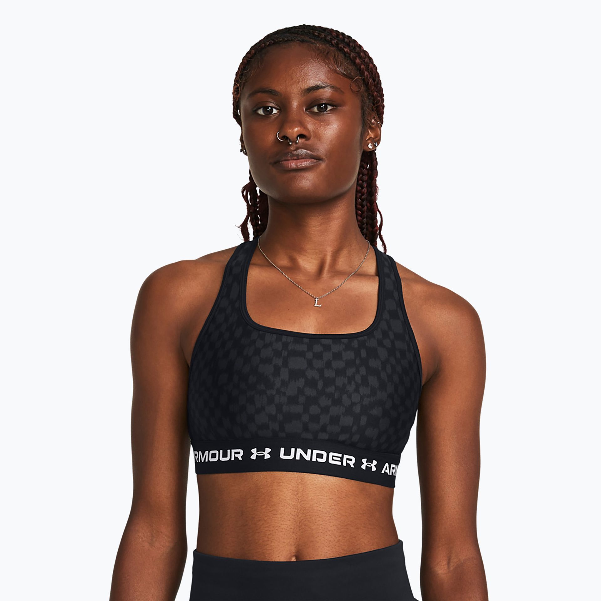 Biustonosz fitness Under Armour Crossback Mid Print black/castlerock/white