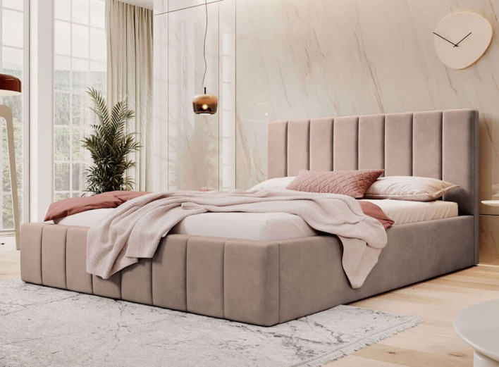Łóżko tapicerowane z pojemnikiem SFG0116P | 180x200 | Welur | Ciemny beżowy