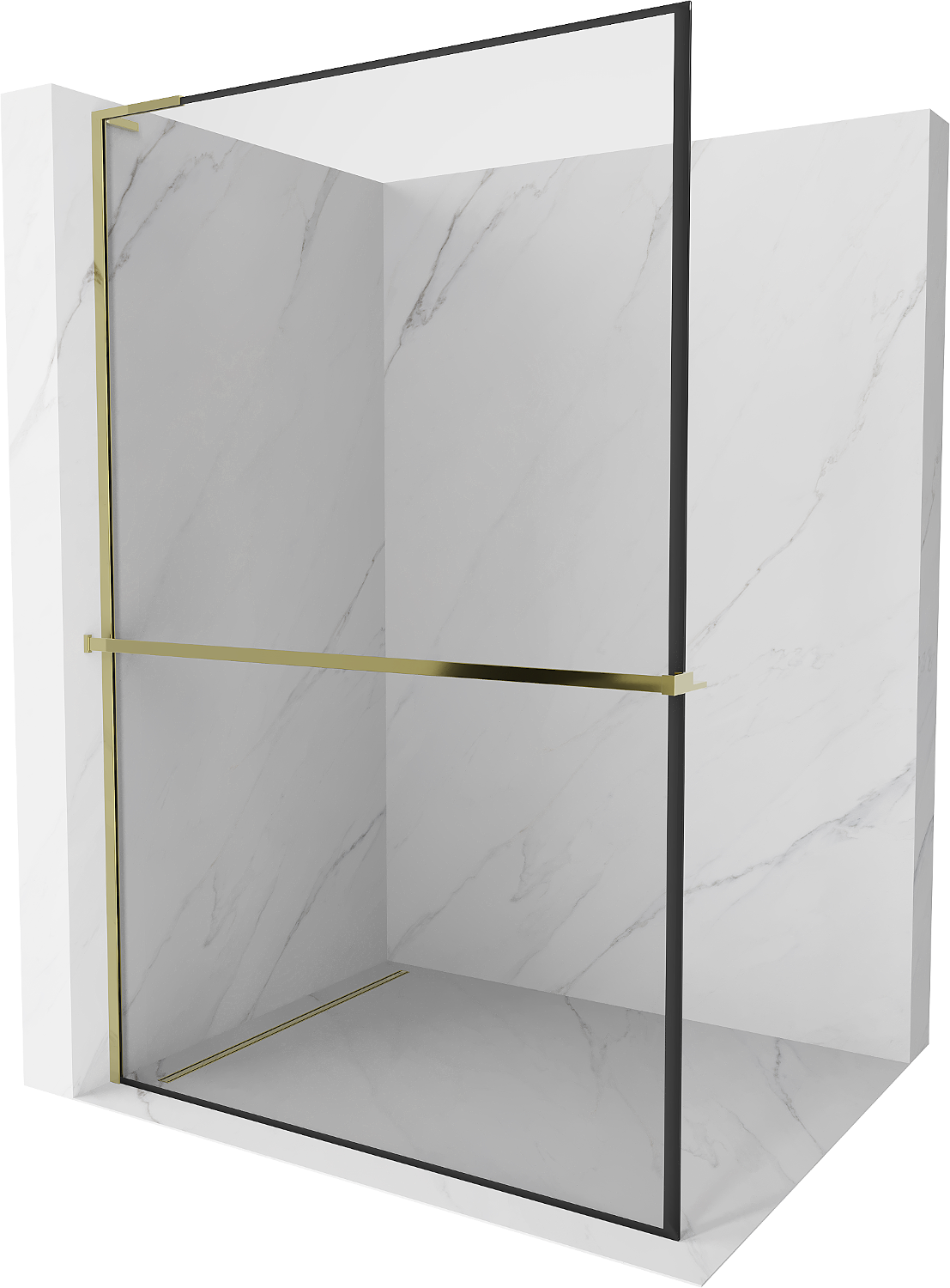 Mexen Kioto+ L ścianka prysznicowa z półką Walk-in 70 x 200 cm, czarny wzór, złota - 800-070-123-50-70