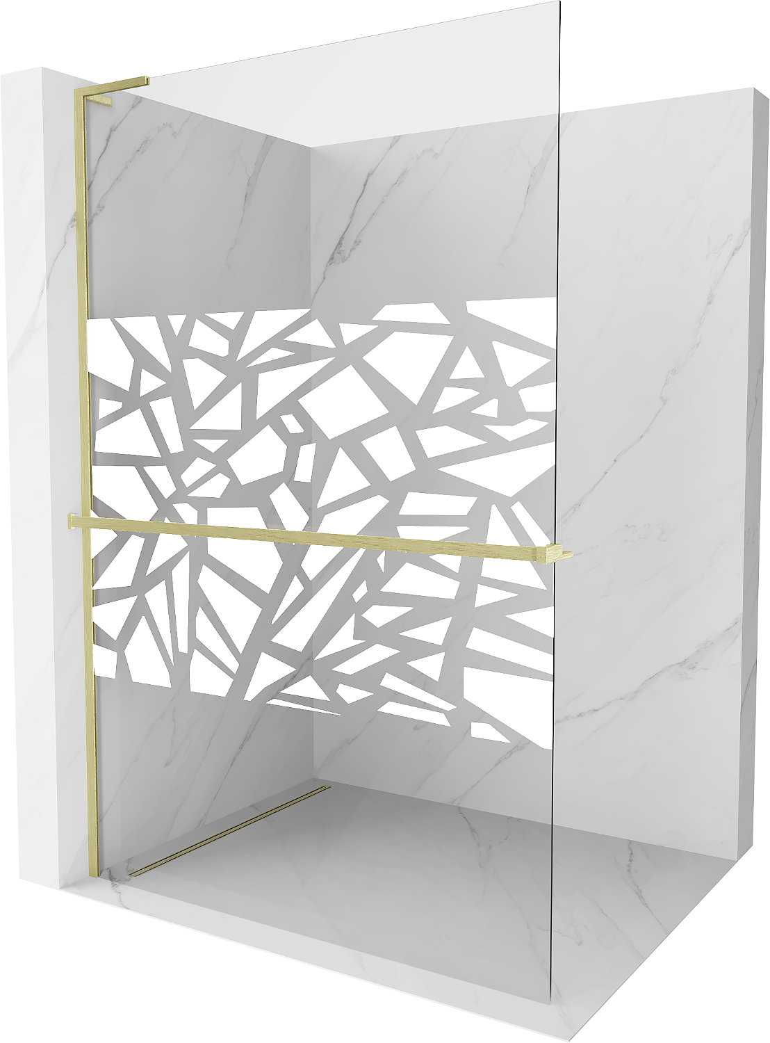 Mexen Kioto+ L ścianka prysznicowa z półką Walk-in 80 x 200 cm, biały wzór, złota szczotkowana - 800-080-123-55-85