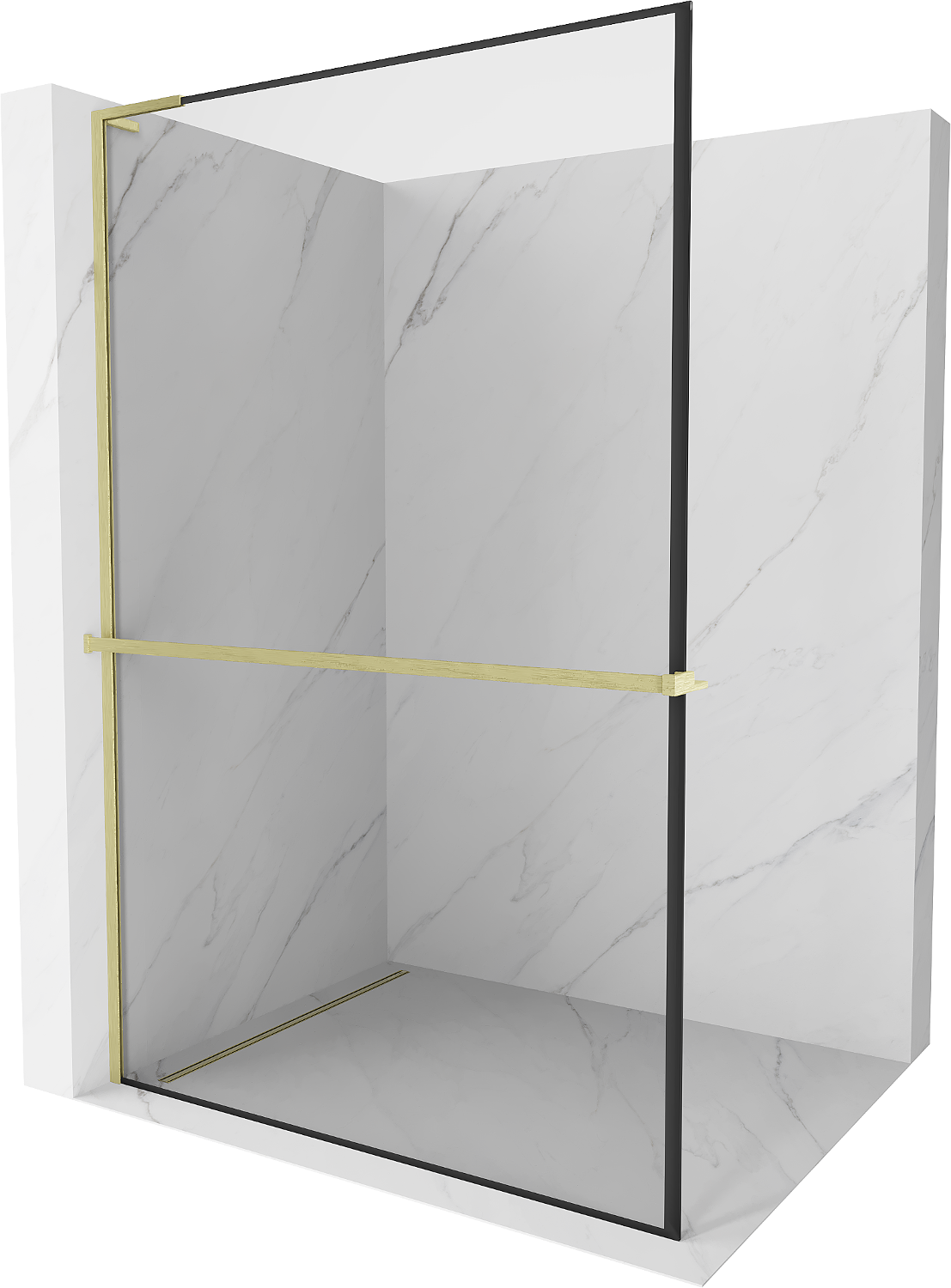 Mexen Kioto+ L ścianka prysznicowa z półką Walk-in 70 x 200 cm, czarny wzór, złota szczotkowana - 800-070-123-55-70