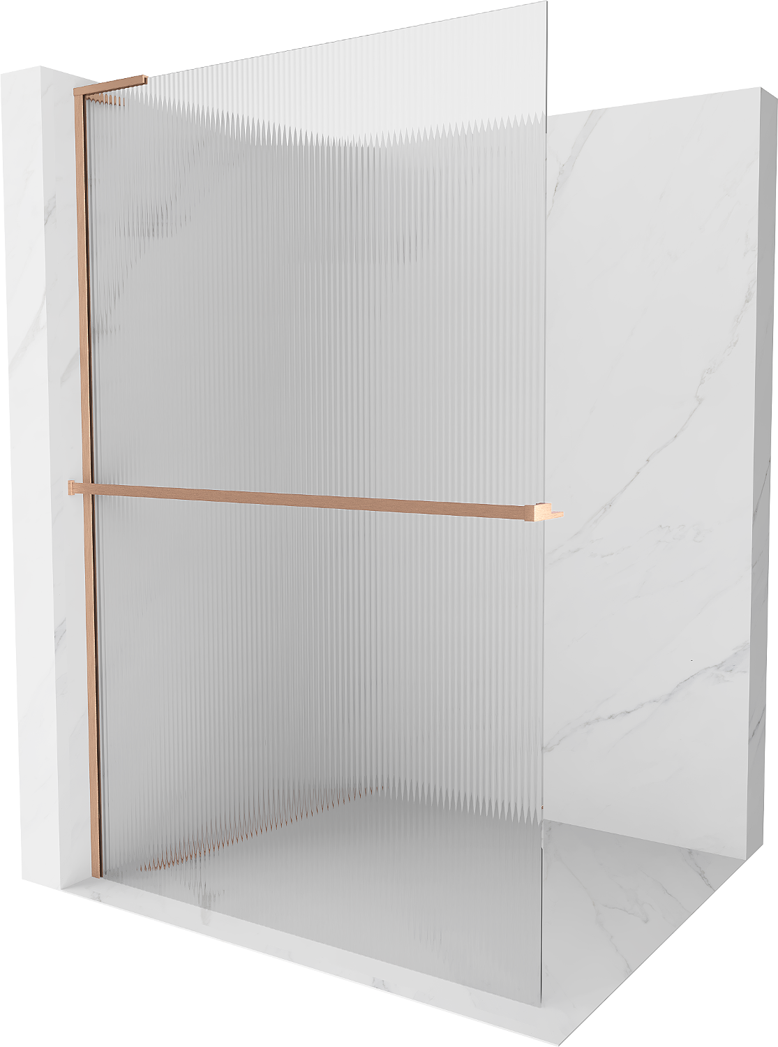 Mexen Kioto+ L ścianka prysznicowa z półką Walk-in 90 x 200 cm, prążki, miedź szczotkowana - 800-090-123-65-09
