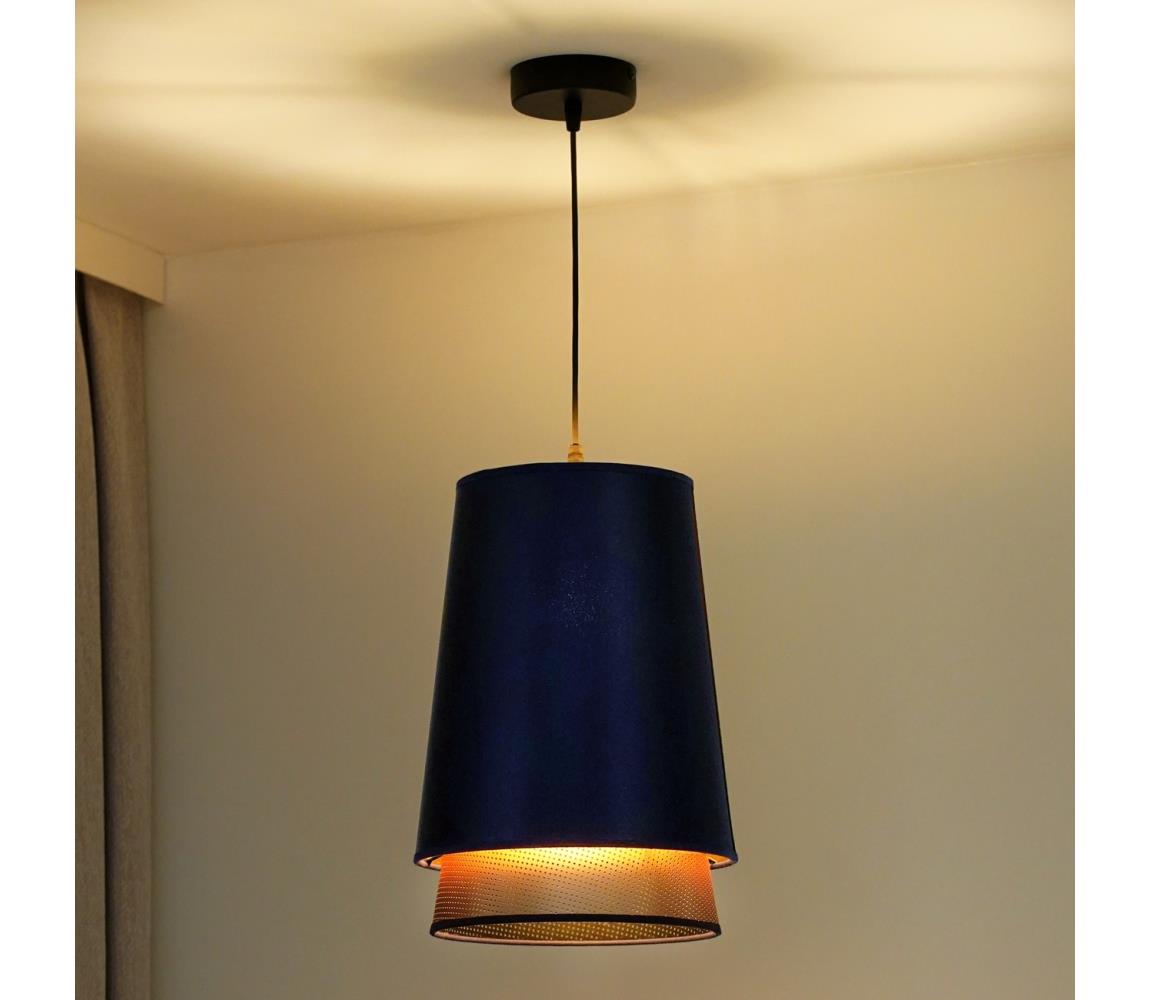 Duolla - Żyrandol na lince BELL SHINY 1xE27/15W/230V śr. 25 cm niebieski/miedziany