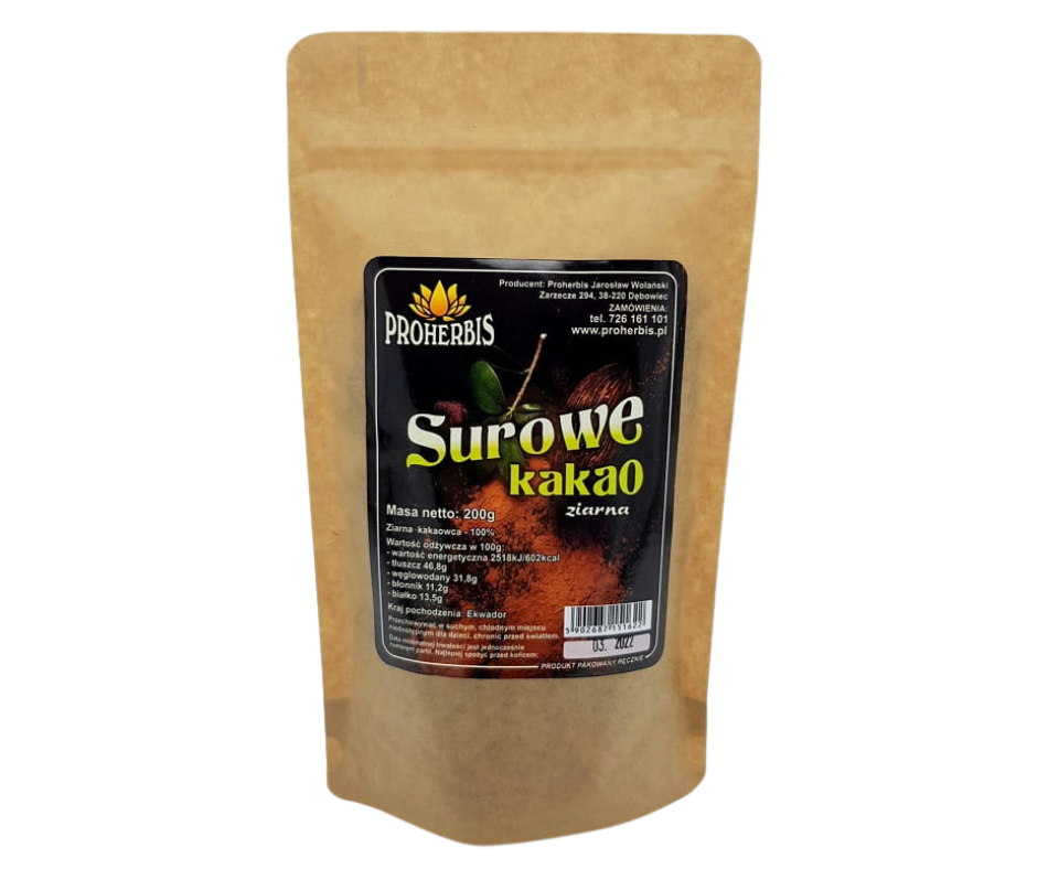 SUROWE KAKAO ziarno 200g Proherbis