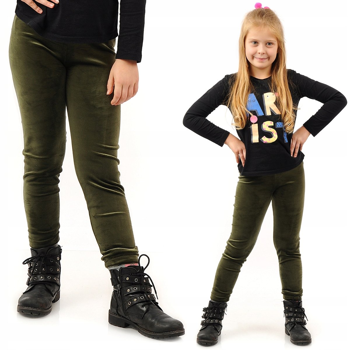 Legginsy dziewczęce Welurowe Elastyczne Spodnie Getry Welur Khaki 140
