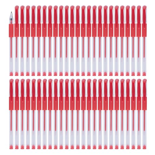 OFFICER PRODUCTS Długopis żelowy 50 sztuk (opakowanie 50 szt.) / atrament żelowy kolor: czerwony/średnica kulki: 0,5 mm/długopisy żelowe/wodoodporne i nieblaknące tusze/gumowy uchwyt