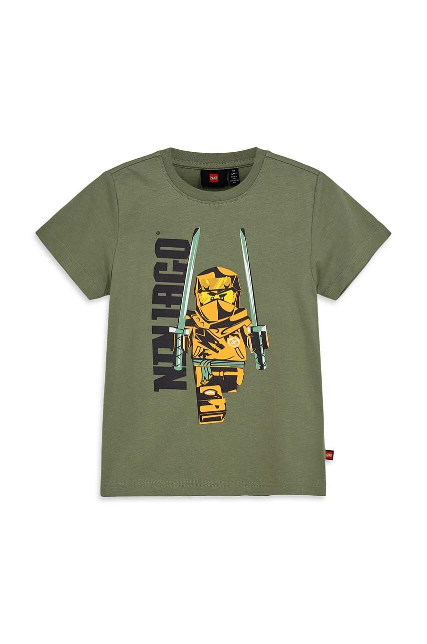 Lego t-shirt bawełniany dziecięcy kolor zielony gładki