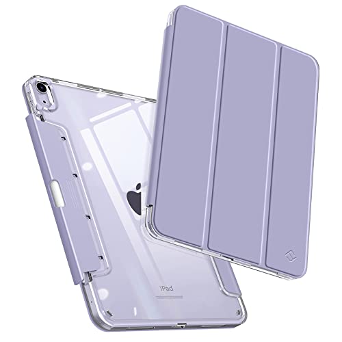 Fintie Etui na iPad Air 5. generacji (2022) / iPad Air 4. generacji (2020) 10,9 cala, krystalicznie czysta tylna strona z dyskretnym, chowanym uchwytem na długopis, Auto Wake/Sleep, pastelowy fiolet