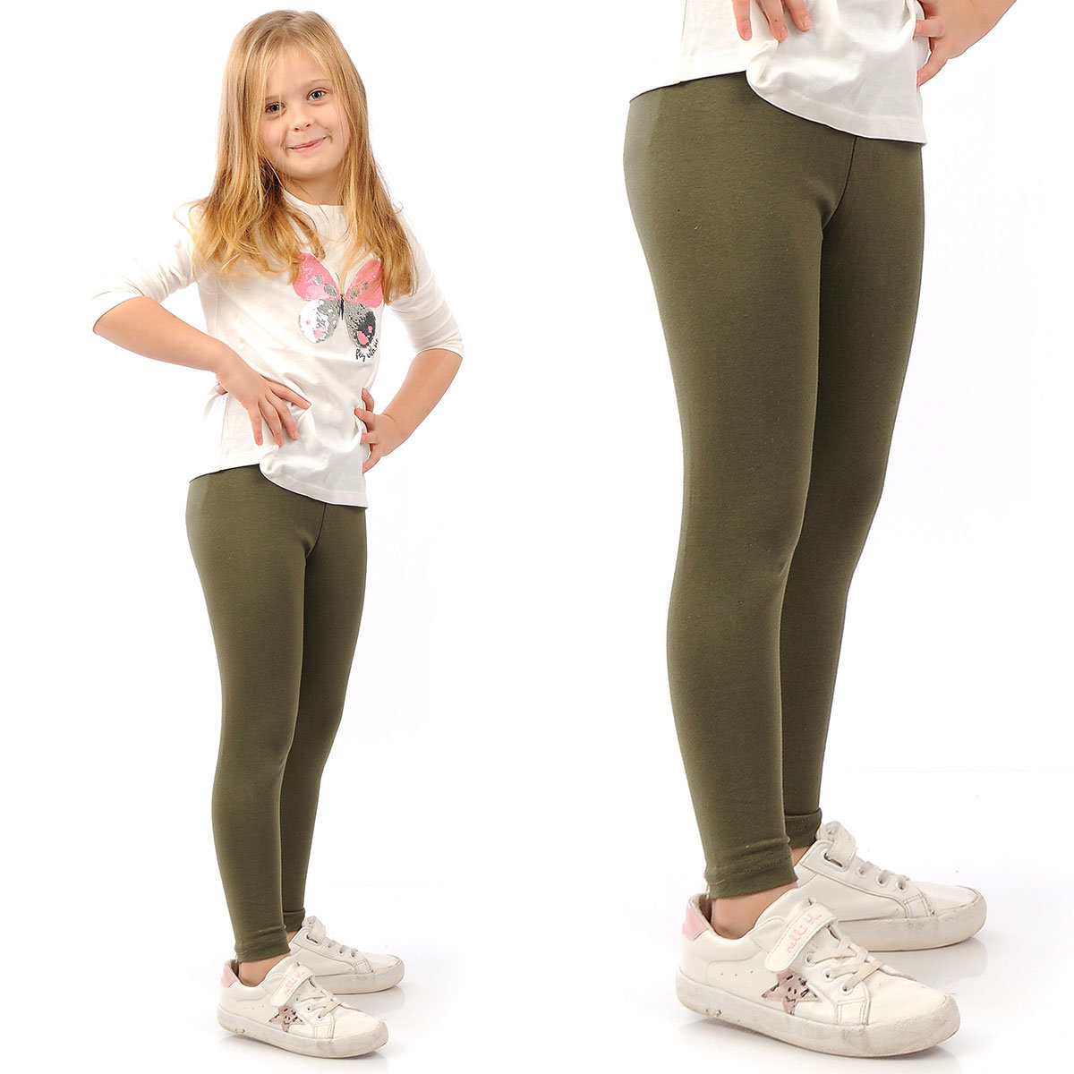 Elastyczne Legginsy Bawełniane Klasyczne Getry Polskie Khaki 146