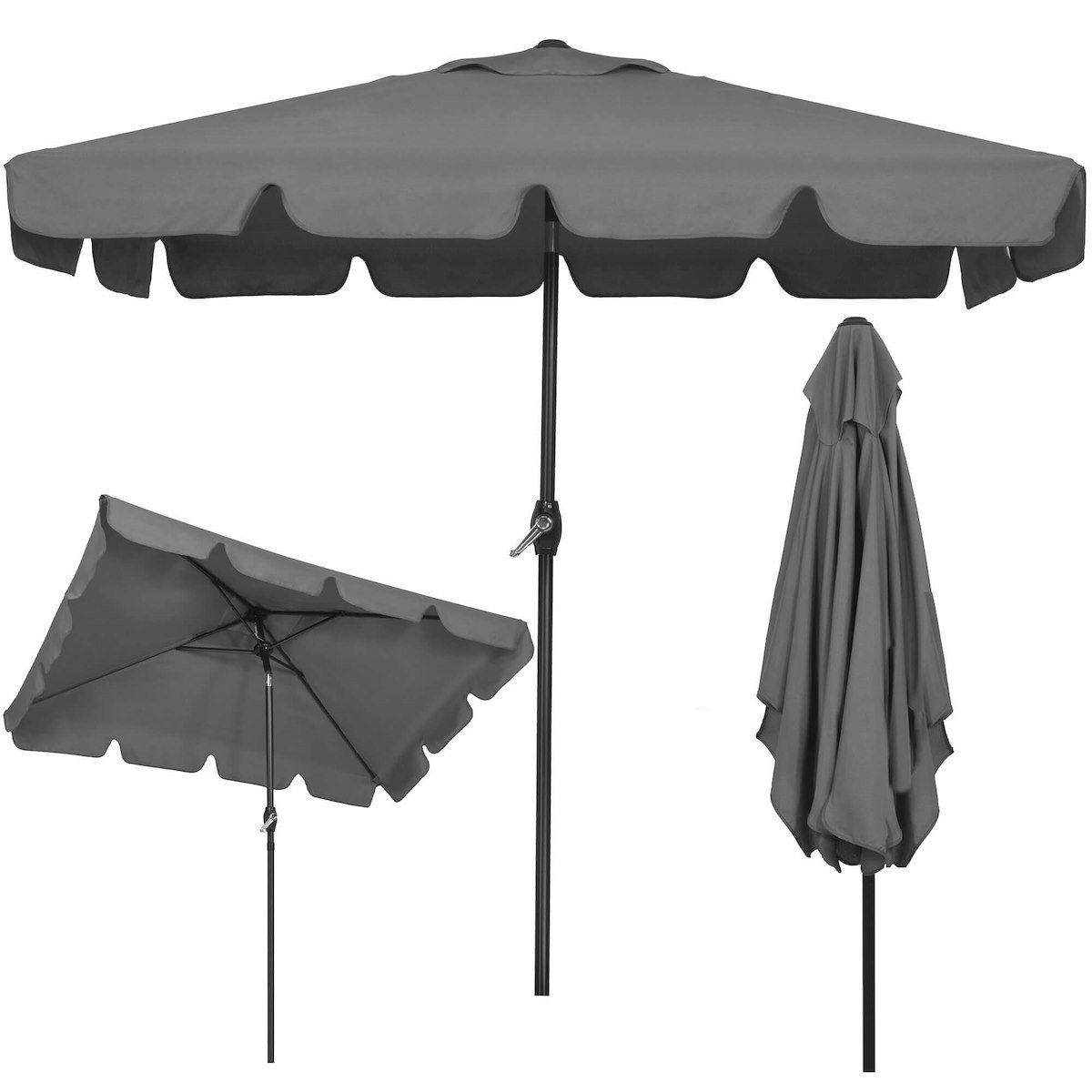 Parasol ogrodowy 240 cm składany, z korbką wodoodporny ciemnoszary