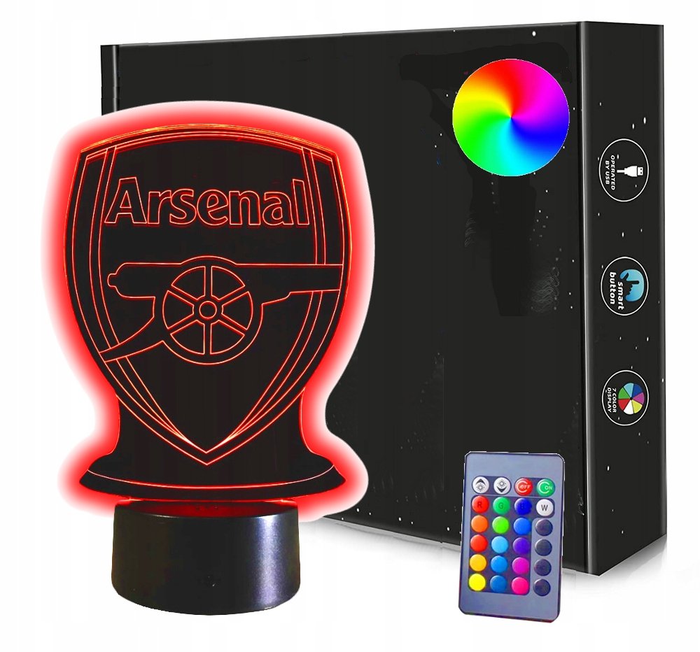 Lampka nocna 3D Led ARSENAL usb + pilot RGB