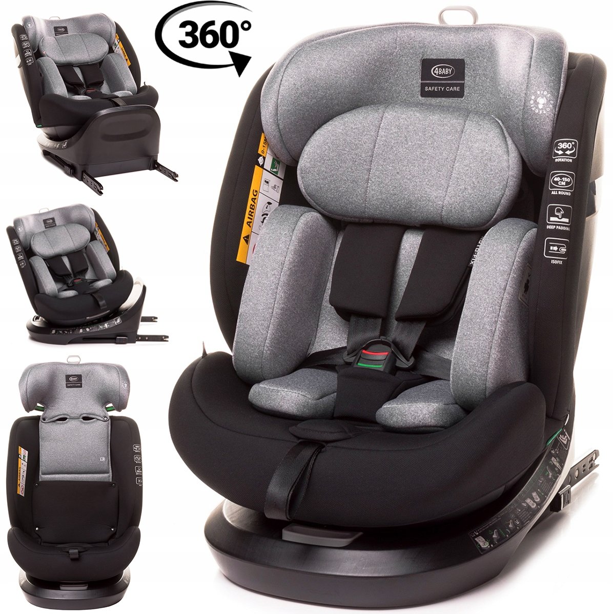 FOTELIK SAMOCHODOWY OBROTOWY ISOFIX 4BABY ROTOFIX 0-36KG I-SIZE 40-150CM GREY