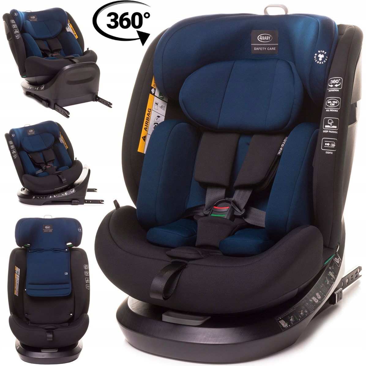FOTELIK SAMOCHODOWY OBROTOWY ISOFIX 4BABY ROTOFIX 0-36KG I-SIZE 40-150CM NAVY BLUE