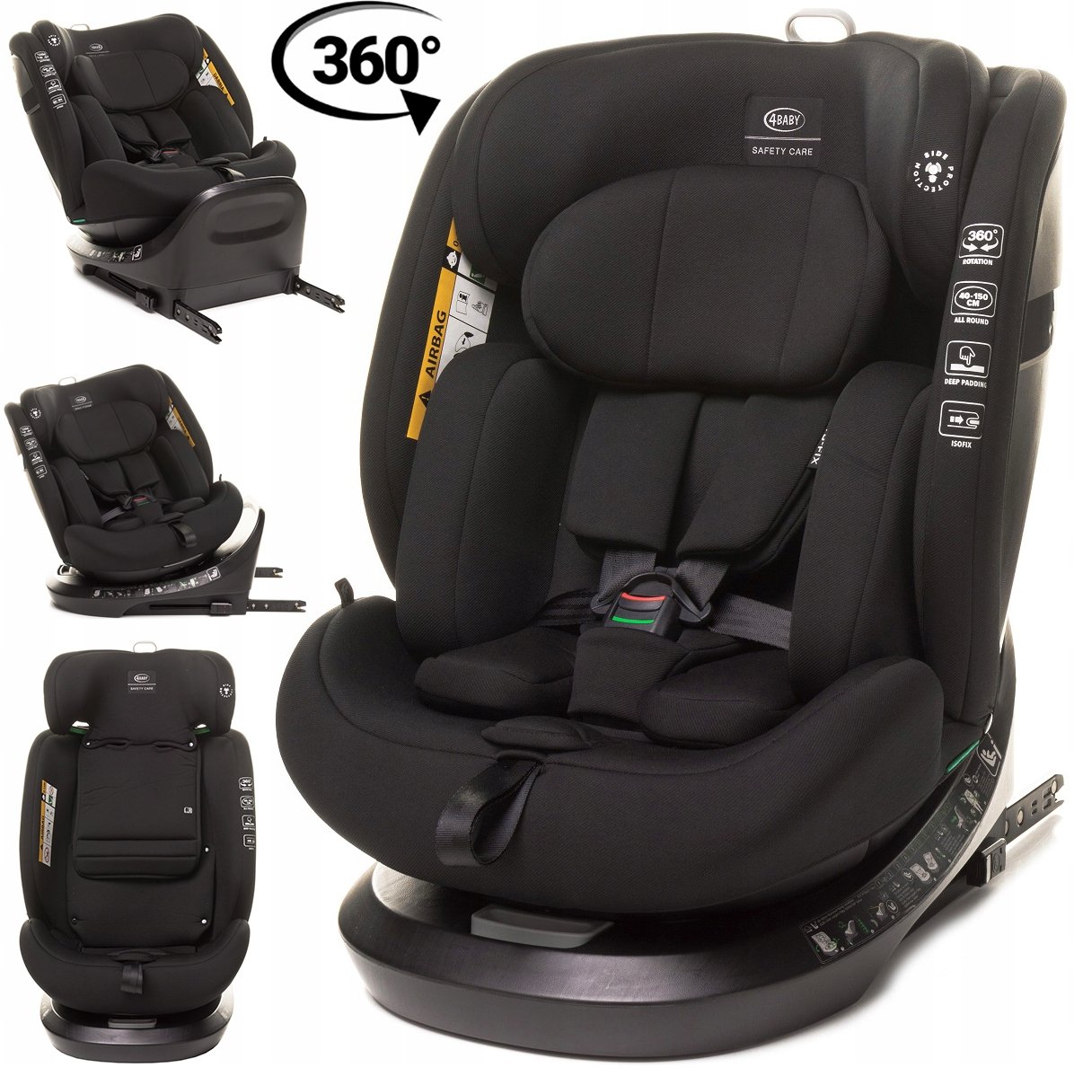FOTELIK SAMOCHODOWY OBROTOWY ISOFIX 4BABY ROTOFIX 0-36KG I-SIZE 40-150CM BLACK