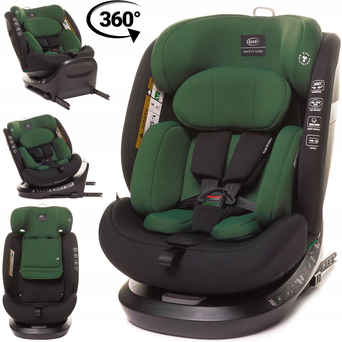 FOTELIK SAMOCHODOWY OBROTOWY ISOFIX 4BABY ROTOFIX 0-36KG I-SIZE 40-150CM DARK GREEN