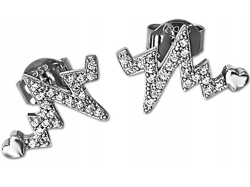 Srebrne kolczyki 925 echo serca puls ozdobiony białymi cyrkoniami