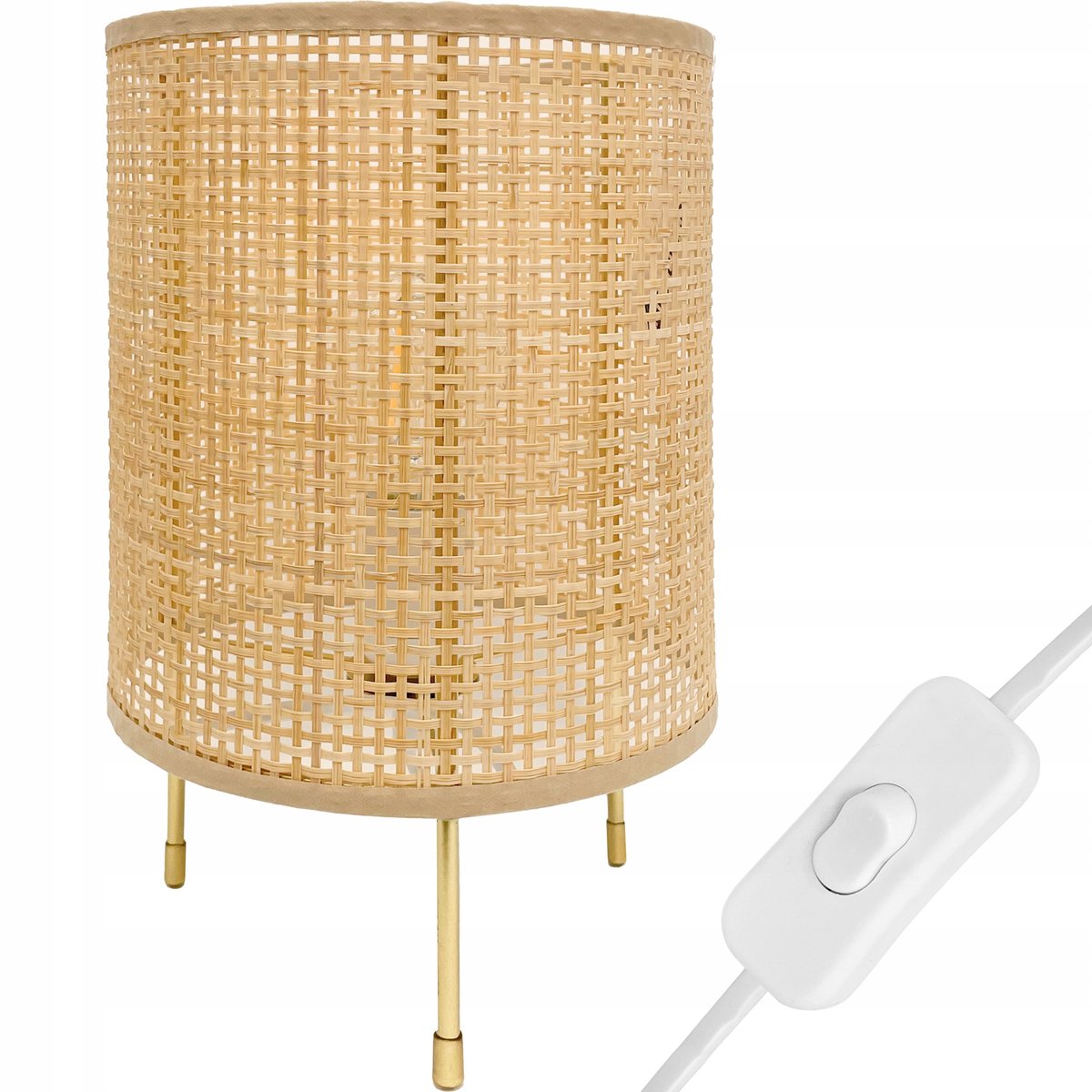 Lampka Nocna Biurkowa Bambusowa Abażur Boho GB2N21