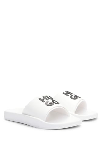 HUGO Męskie klapki Nil Slid We Włoszech z logo Stack rozmiar, White100, 46 EU
