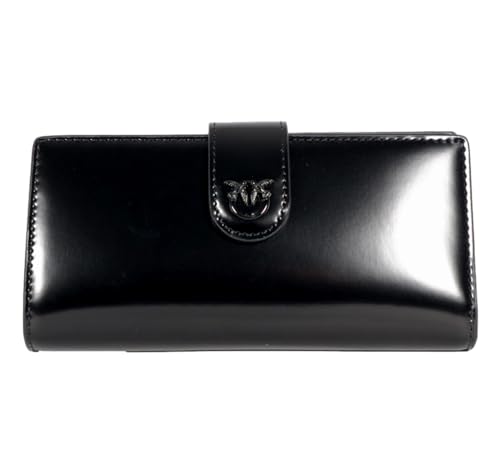 Pinko Horizontal Portfel Szczotkowana Polerowana Skóra, Akcesoria Podróżne-Portfele Damskie, Z99B_Black Limuzyna Block Color, 28, Z99b_czarny Limuzyna Block Color, 28