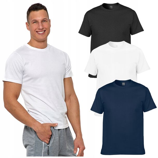 ﻿3x KOSZULKA MĘSKA T-shirt Bawełniane BASIC Gładkie MORAJ r. M