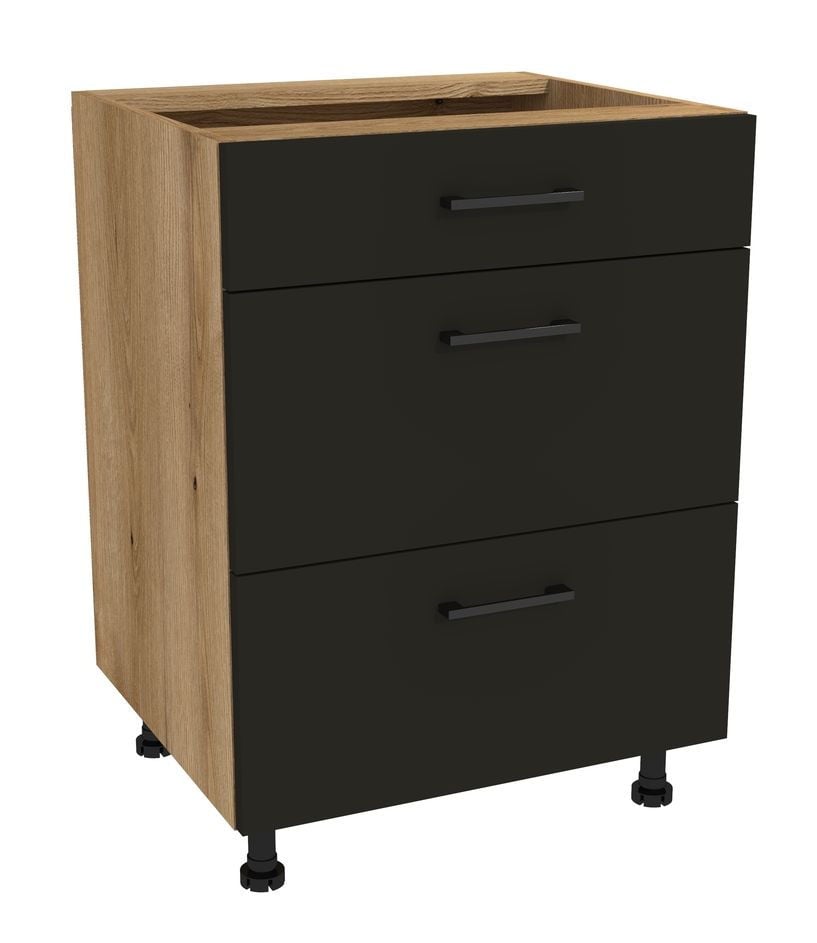Szafka Dolna Presto 3 Szuflady 60X82 Cm Płyta Laminowana Dąb Evoke/Czarny