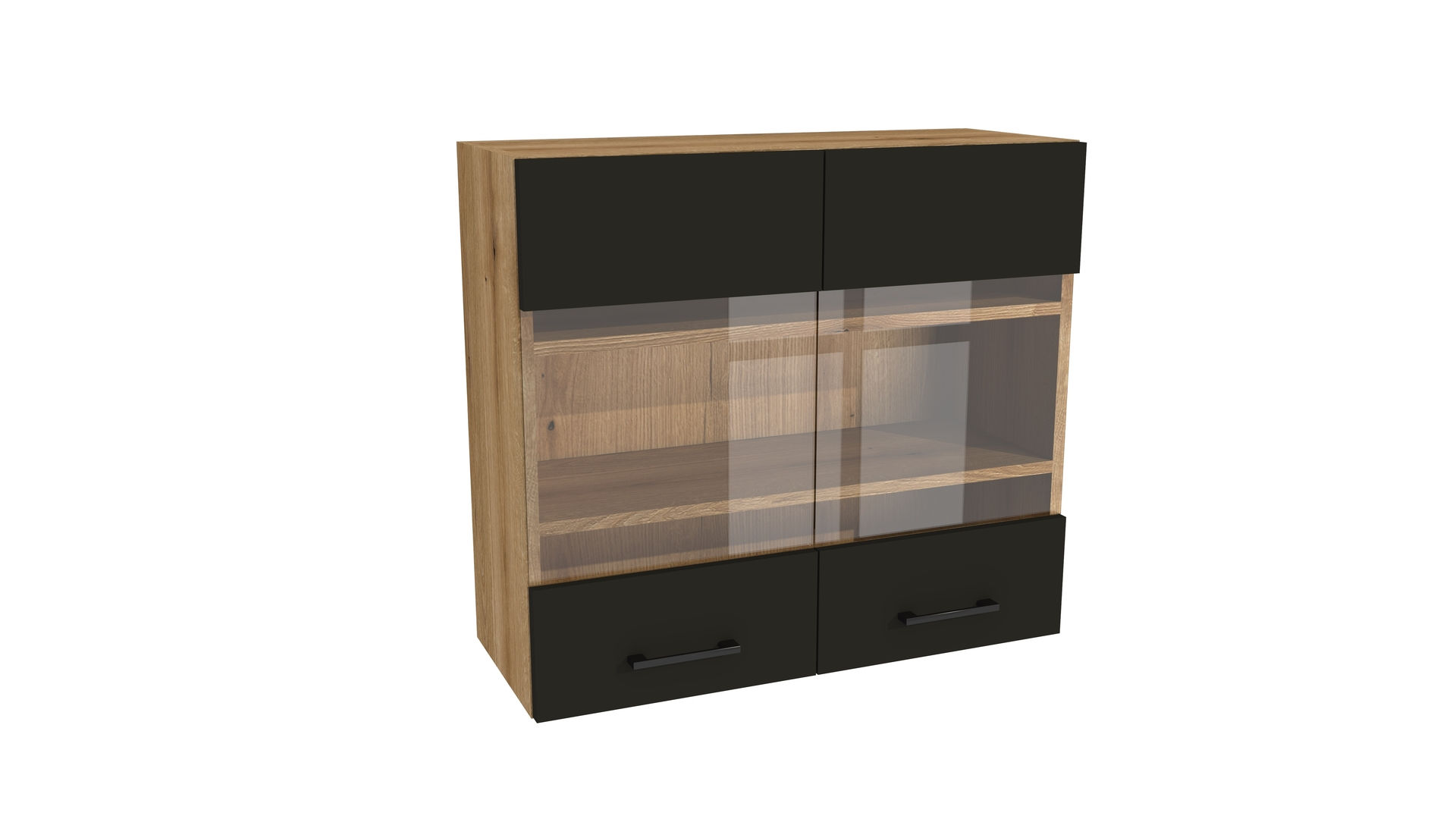 Szafka Wisząca Witryna Presto 80X72 Cm Płyta Laminowana Dąb Evoke/Czarny