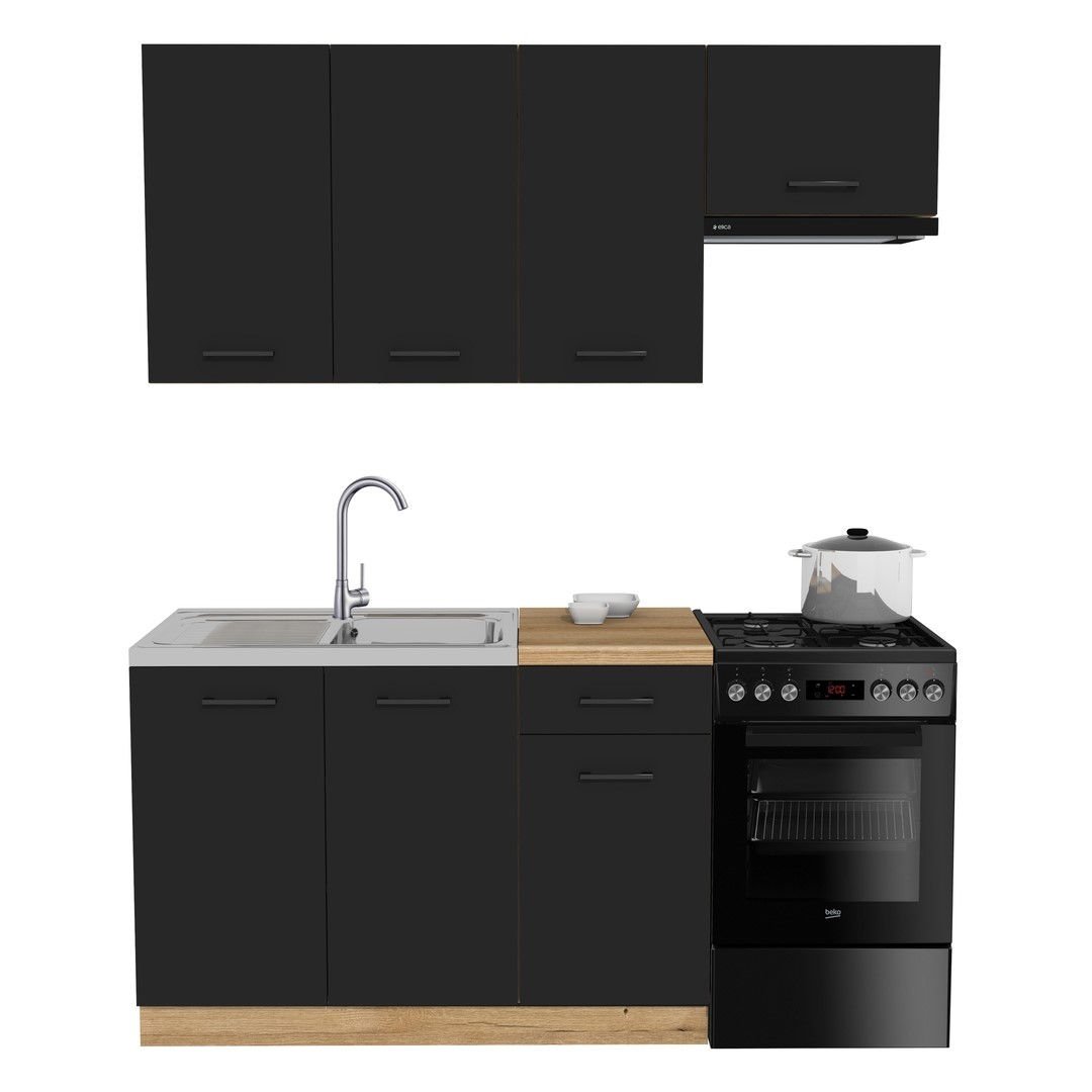 Zestaw Mebli Kuchennych Presto 170 Cm Płyta Laminowana Czarny/Czarny