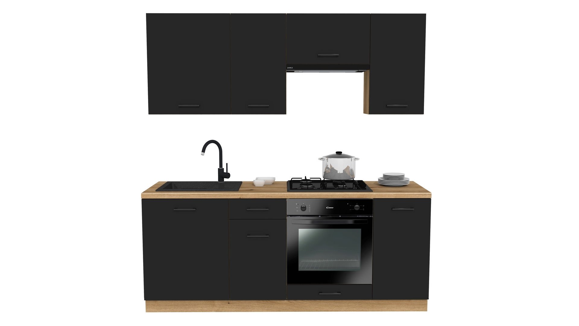 Zestaw Mebli Kuchennych Presto 200 Cm Płyta Laminowana Czarny/Czarny