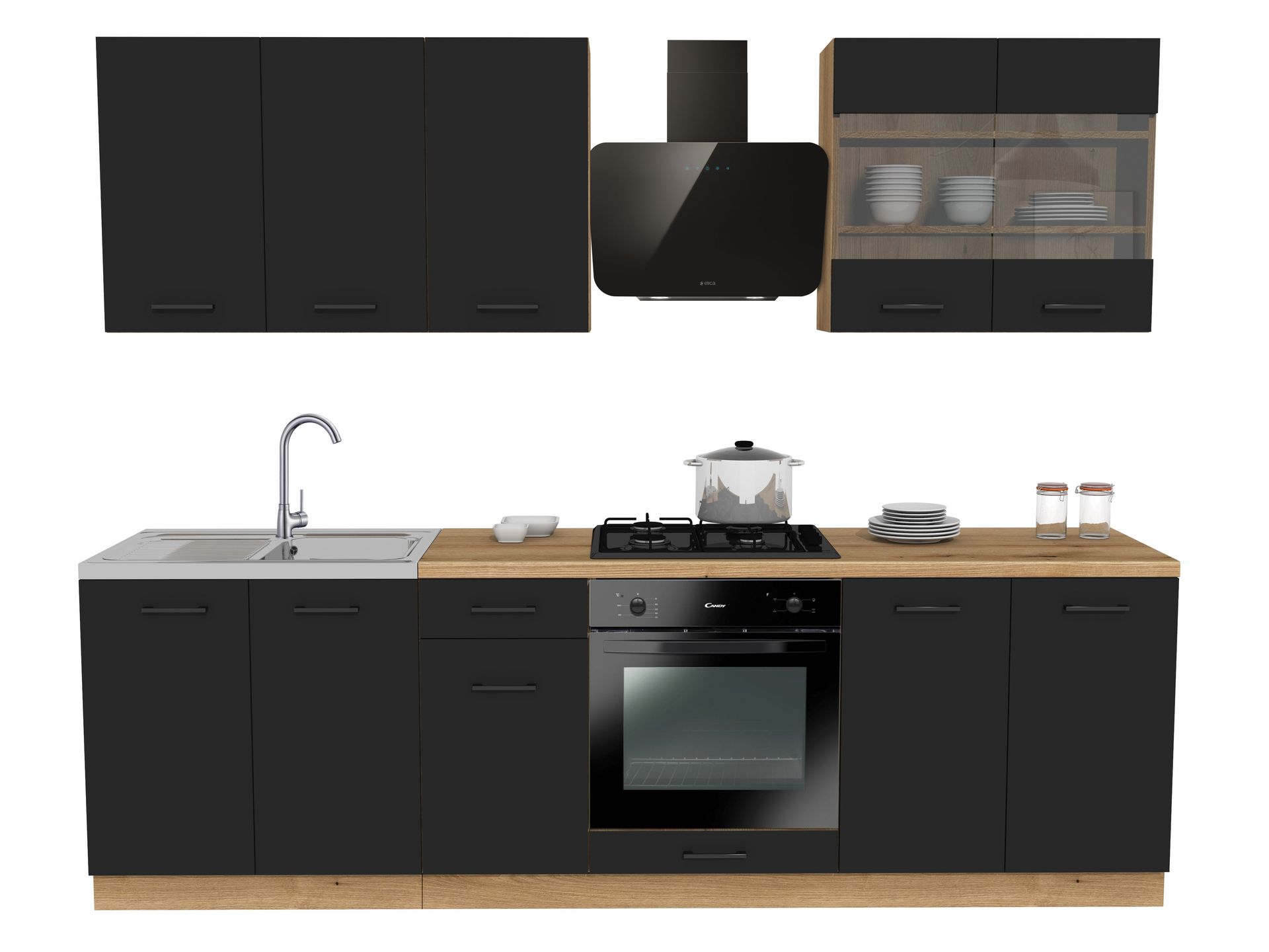 Zestaw Mebli Kuchennych Presto 260 Cm Płyta Laminowana Czarny/Czarny