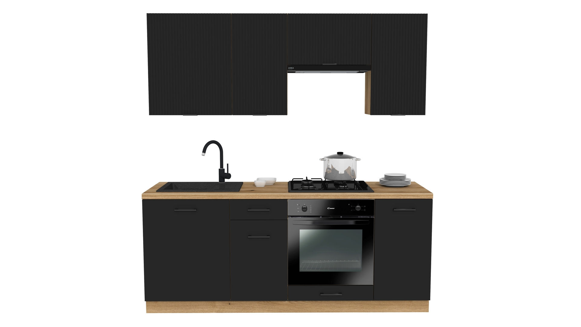 Zestaw Mebli Kuchennych Presto 200 Cm Płyta Laminowana Czarny/Lamela Czarny