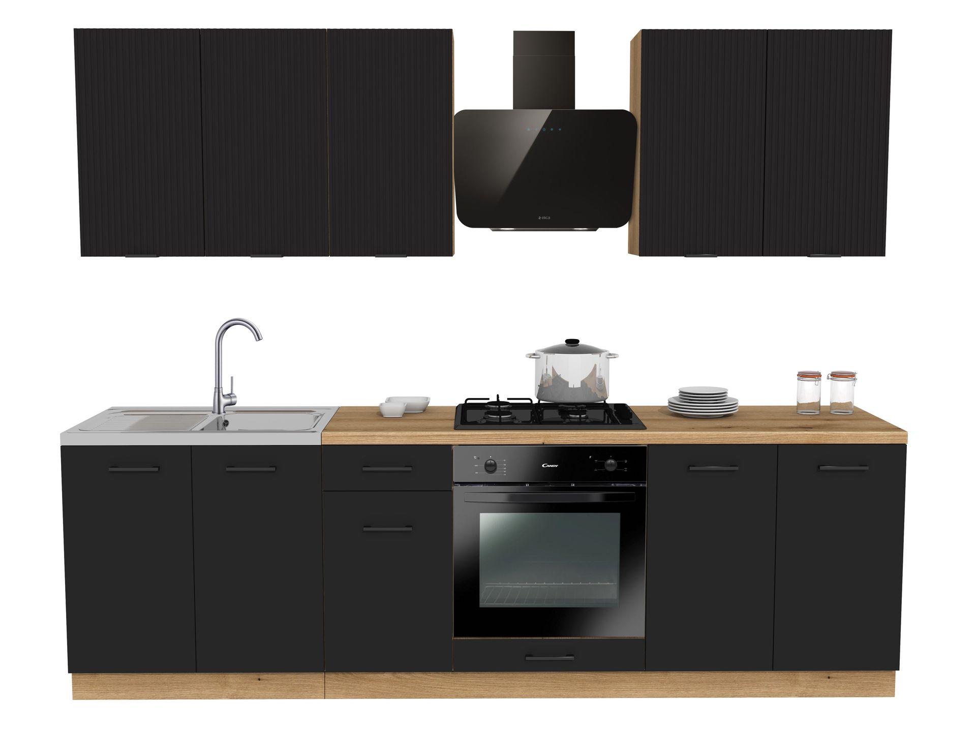 Zestaw Mebli Kuchennych Presto 260 Cm Płyta Laminowana Czarny/Lamela Czarny