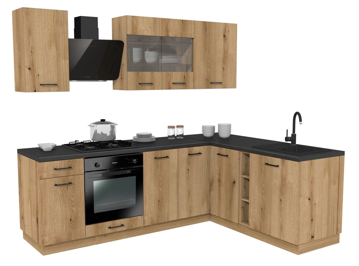 Zestaw Mebli Kuchennych Presto 240X180 Cm Płyta Laminowana Dąb Evoke/Dąb Evoke