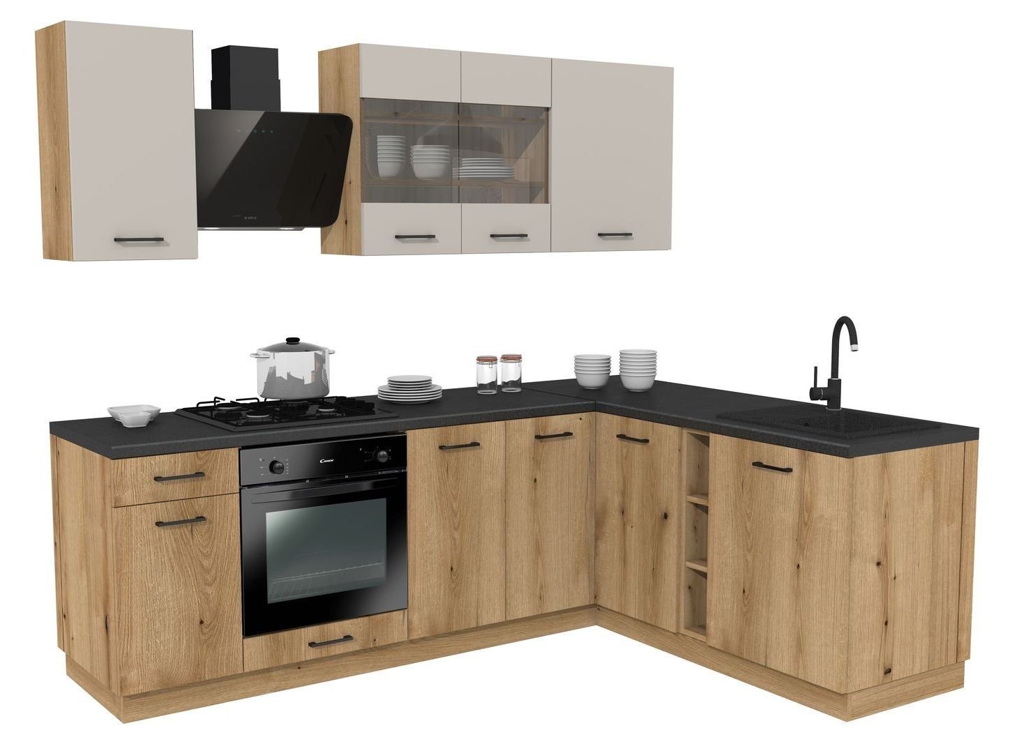 Zestaw Mebli Kuchennych Presto 240X180 Cm Płyta Laminowana Dąb Evoke/Kaszmir