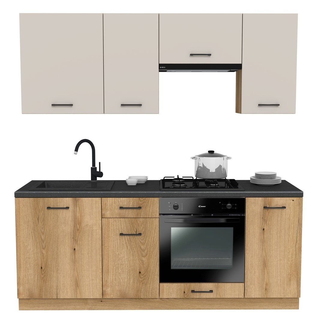 Zestaw Mebli Kuchennych Presto 200 Cm Płyta Laminowana Dąb Evoke/Kaszmir