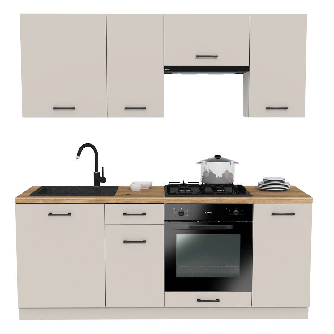 Zestaw Mebli Kuchennych Presto 200 Cm Płyta Laminowana Kaszmir /Kaszmir