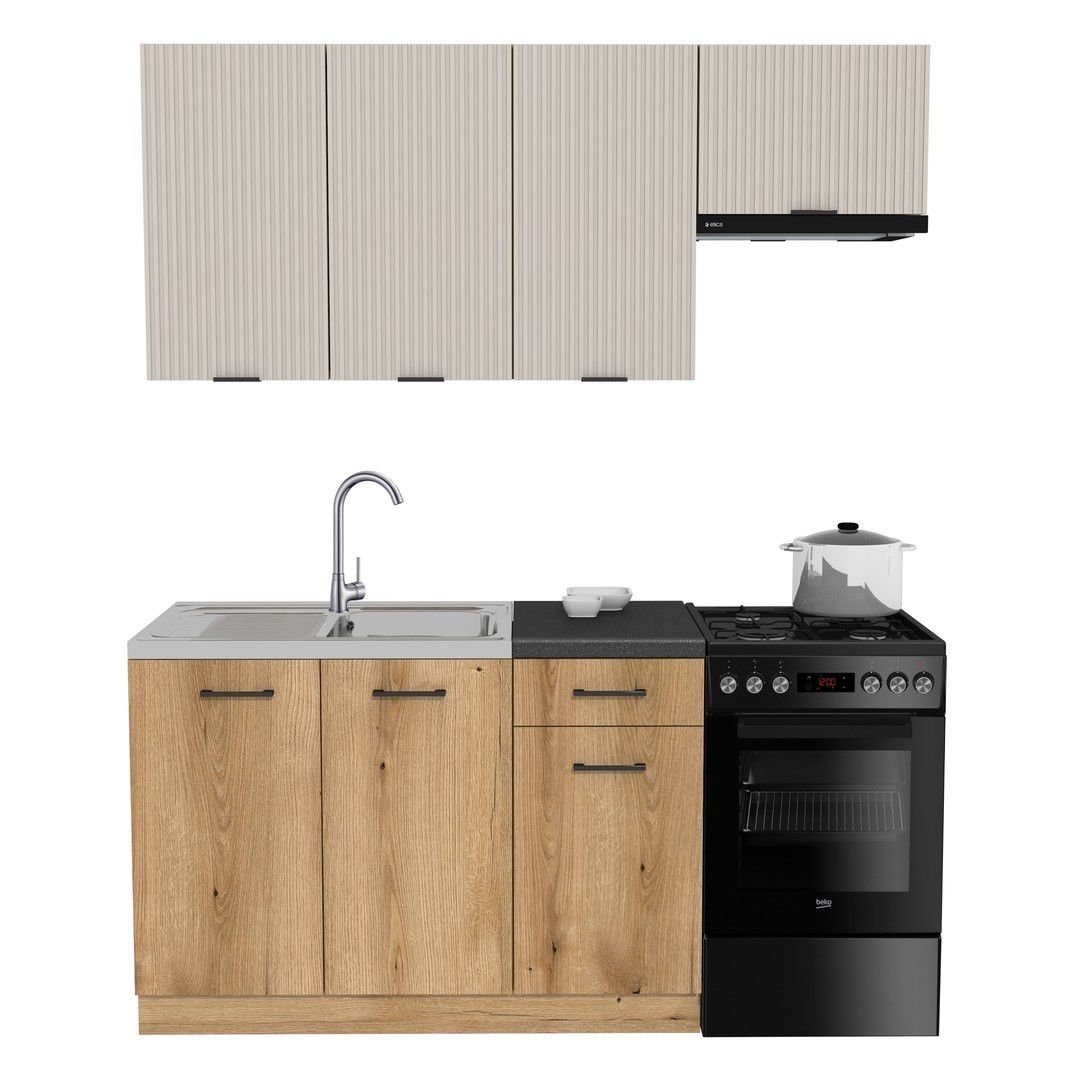 Zestaw Mebli Kuchennych Presto 170 Cm Płyta Laminowana Dąb Evoke/Lamela Kaszmir