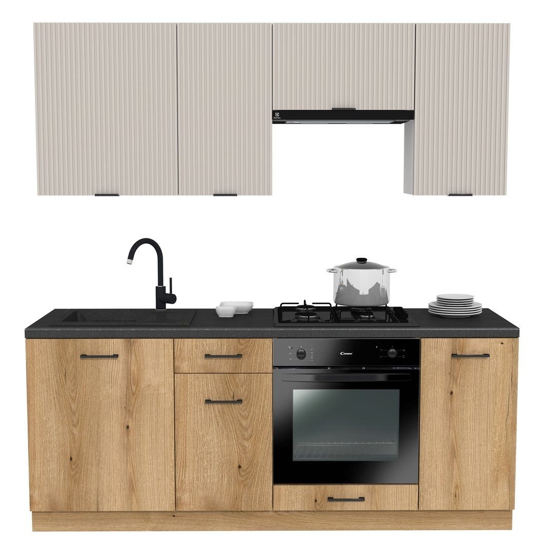 Zestaw Mebli Kuchennych Presto 200 Cm Płyta Laminowana Dąb Evoke/Lamela Kaszmir