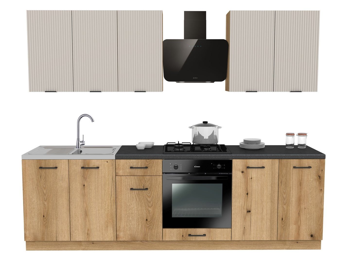 Zestaw Mebli Kuchennych Presto 260 Cm Płyta Laminowana Dąb Evoke/Lamela Kaszmir