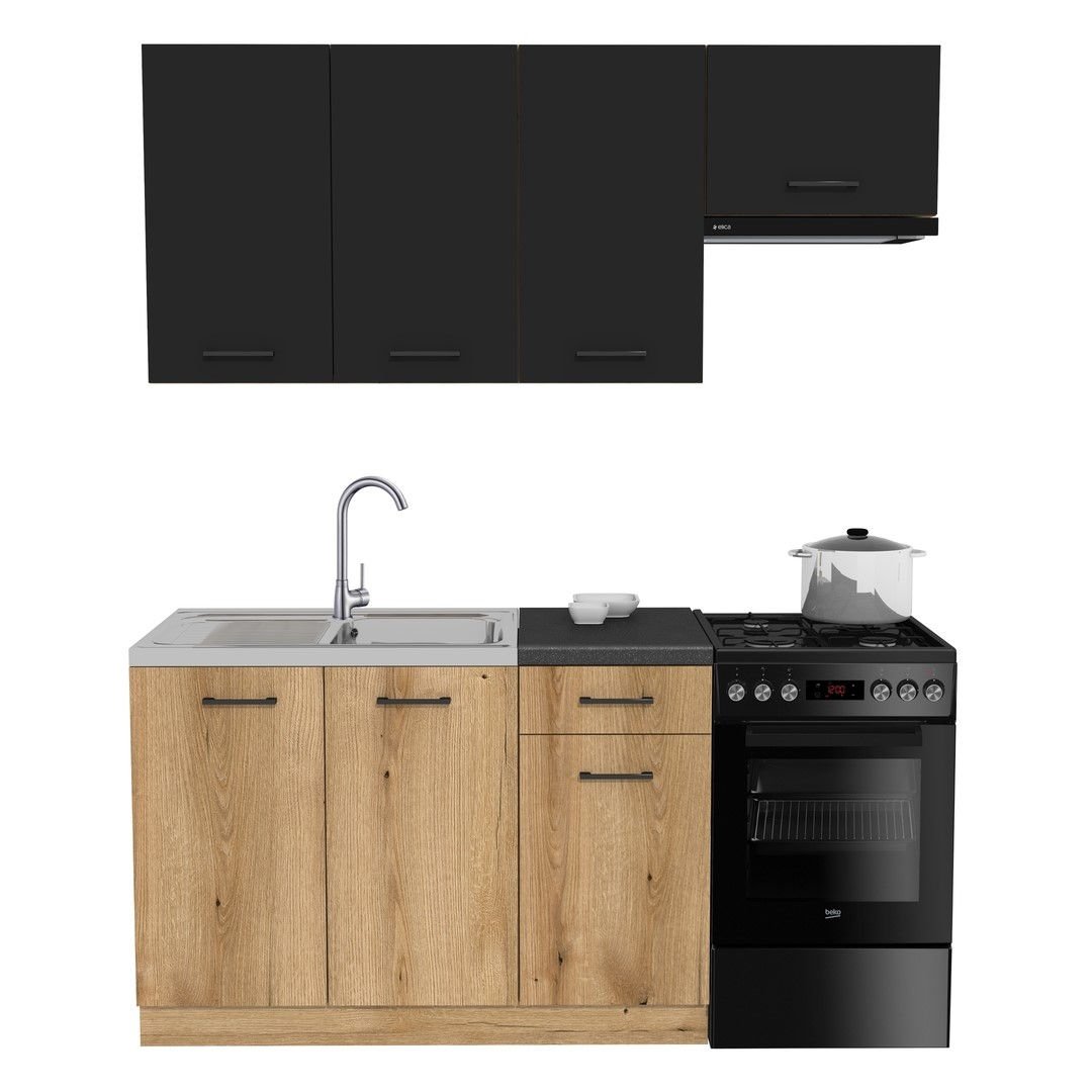 Zestaw Mebli Kuchennych Presto 170 Cm Płyta Laminowana Dąb Evoke/Czarny