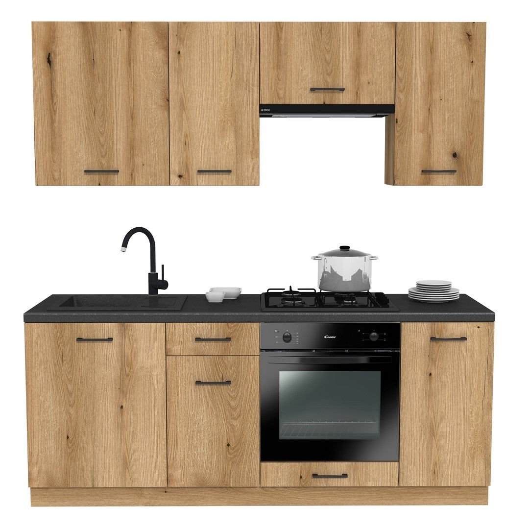 Zestaw Mebli Kuchennych Presto 200 Cm Płyta Laminowana Dąb Evoke/Dąb Evoke