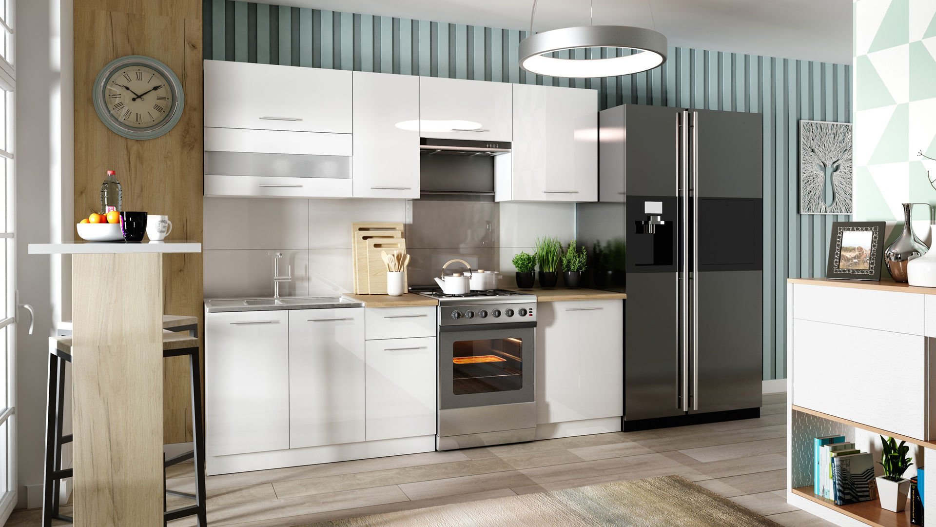 Zestaw Mebli Kuchennych Vero 260 Cm Folia Biały Połysk