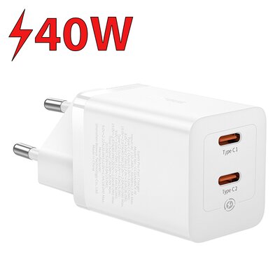 Baseus GaN5 40W 2x USB C (biały)