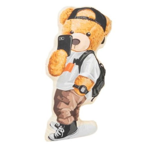 Poduszka bawełniana dla dziecka, Miś Teddy z telefonem, 25x53 cm