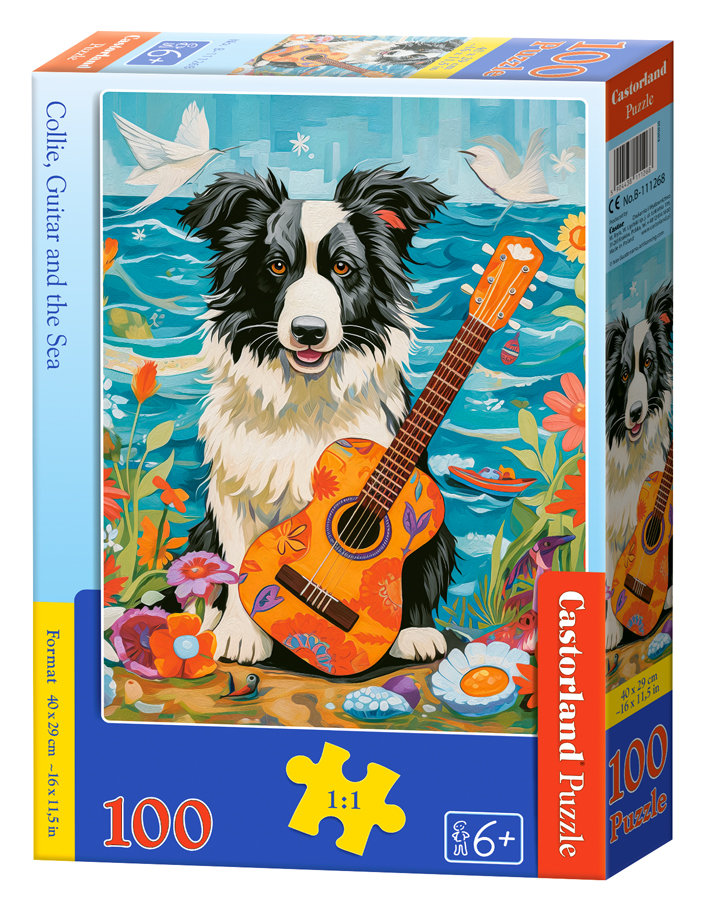Puzzle 100el. Border Collie, gitara i morze