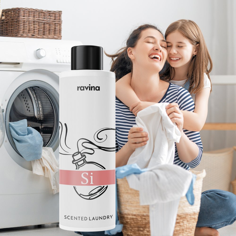 PERFUMY DO PRANIA Si PERFUMY DO TKANIN UBRAŃ RAVINA DO PRALKI SUSZARKI PRÓBKA PERFUM TKANIN KOLOROWYCH BIAŁYCH UBRAŃ 200 ml = 40 prań