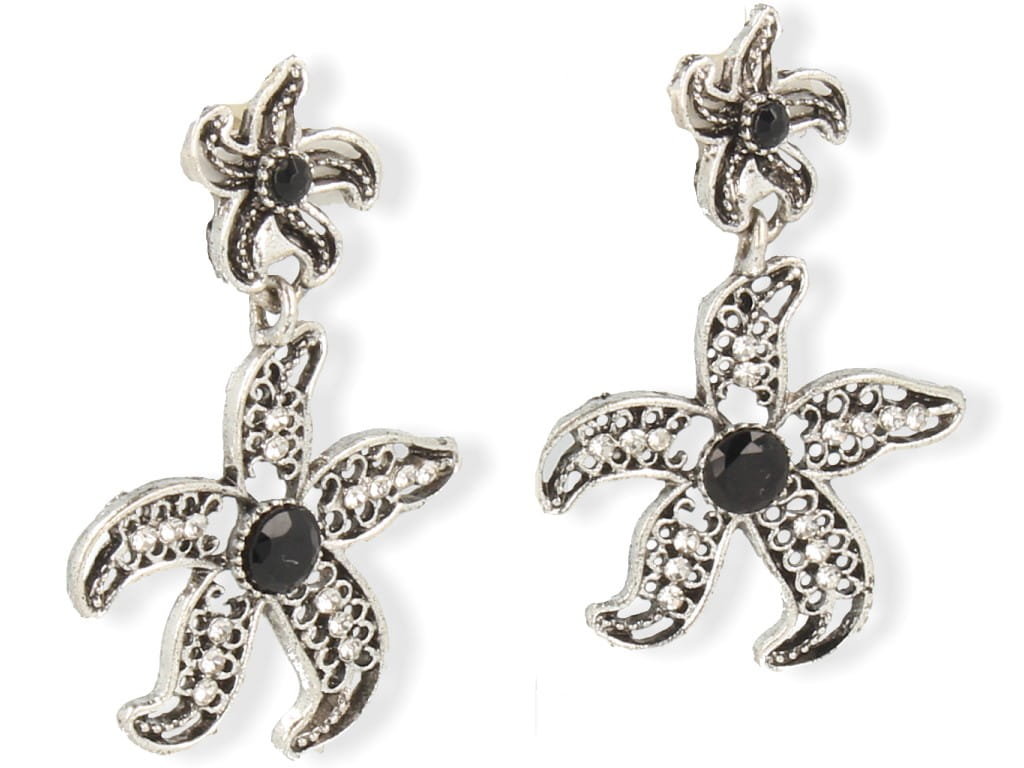 Klipsy do uszu wiszące kwiaty z czarnym oczkiem